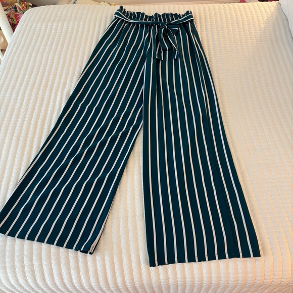 Forever 21 Teal and White Striped Wide-Leg Pants - Picture 2 of 4